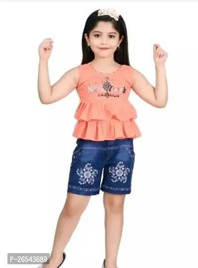 Fabulous Multicoloured Crepe Self Pattern Clothing Set For Girls-thumb0