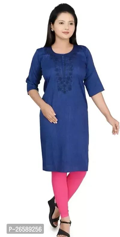 Stylish Navy Blue Rayon Slub Kurta For Women-thumb0