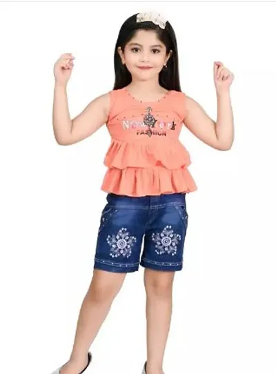 Fabulous Crepe Self Pattern Clothing Set For Girls