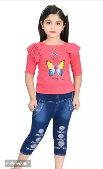 Fabulous Multicoloured Crepe Self Pattern Clothing Set For Girls