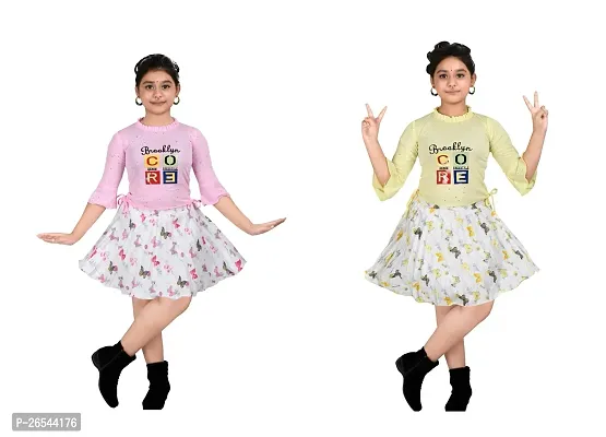 Fabulous Crepe Self Pattern Frock For Girls Pack Of 2-thumb0