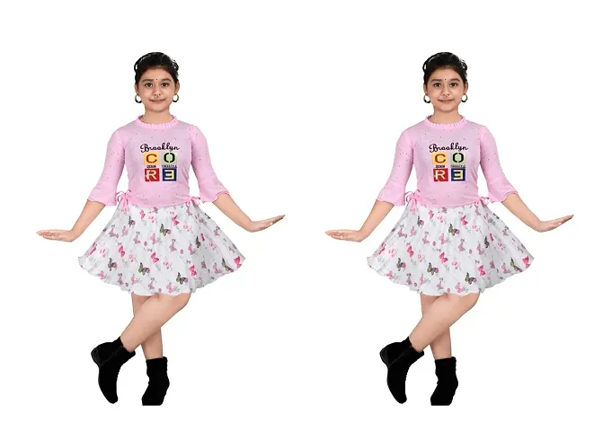 Fabulous Crepe Self Pattern Frock For Girls Pack Of 2