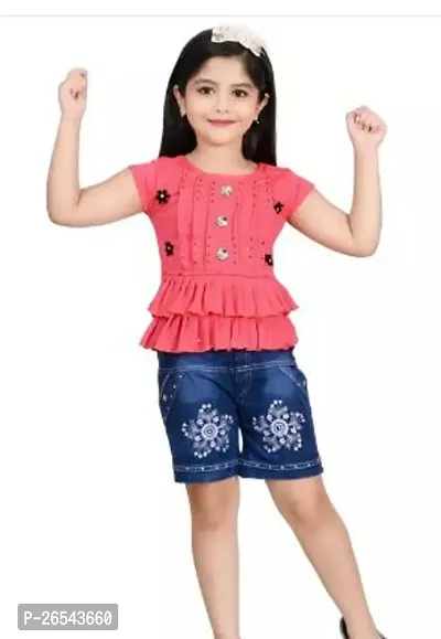 Fabulous Multicoloured Crepe Self Pattern Clothing Set For Girls