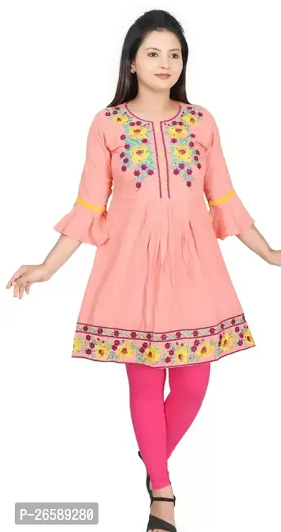 Stylish Peach Rayon Slub Kurta For Women