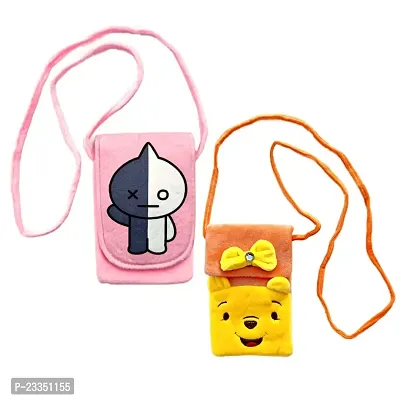 Bts Bt 21 Van  pooh teddy bear combo soft plush crossbody sling bag for women  girls |cute purse and wallet | mobile cell phone holder kawaii purse fur material | Travel Mobile Pouch clutch side bag