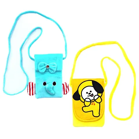 Cute jimin chimmy and elephant combo soft plush crossbody sling bag for women girls |cute purse and wallet | mobile cell phone holder kawaii purse fur material | Travel Mobile Pouch clutch side bag