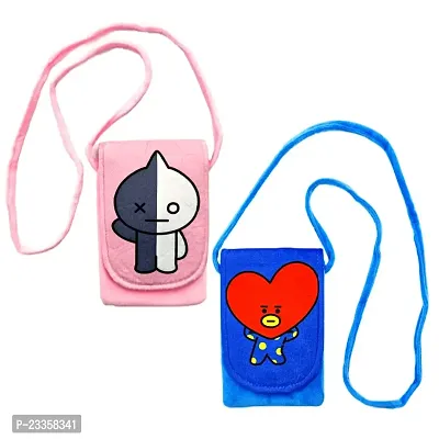 Bts Bt 21 Van and Bts V Tata Combo Soft Plush Crossbody Sling Bag for Women And Girls | Cute Purse And Wallet | Mobile Cell Phone Holder Kawaii Purse Fur Material | Travel Mobile Pouch Clutch Side Bag