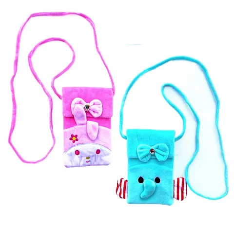 cute bts Rabbit and elephant combo soft plush crossbody sling bag for women girls |cute purse and wallet | mobile cell phone holder kawaii purse fur material | Travel Mobile Pouch clutch side bag