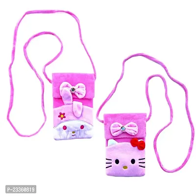 Cute lovely Rabbit  hallo kitty combo soft plush crossbody sling bag for women  girls cute purse and wallet | mobile cell phone holder kawaii purse fur material | Travel Mobile Pouch clutch side bag