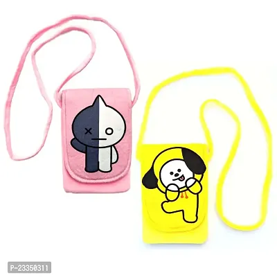 Cute Bts Bt 21 Van and chimmy combo soft plush crossbody sling bag for women  girls | cute purse and wallet | mobile cell phone holder kawaii purse fur material | Travel Mobile Pouch clutch side bag