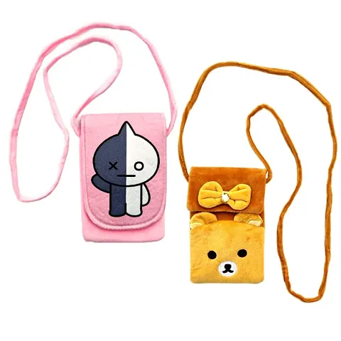 BTS Bts Bt 21 Van teddy bear combo soft plush crossbody sling bag for women girls |mobile cell phone holder kawaii purse fur material |cute purse and wallet | Travel Mobile Pouch clutch side bag