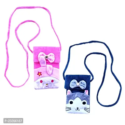 Cute Rabbit  Kitty Cat Combo Soft Plush Crossbody Sling Bag for Women  Girls | Cute Purse and Wallet | Mobile Cell Phone Holder Kawaii Purse Fur Material | Travel Mobile Pouch Clutch Side Bag