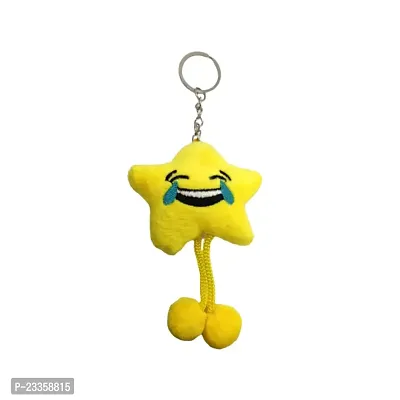 BIPS ENTERPRISES-Fluffy Sponge Smiley Emoji Cushion Quality Keychain Key Ring| Pom Pom Smiley Emoji With Happy Smile Yellow Colour Keychain Key Ring For Bike, Car And Home Keys(overwhelmed)