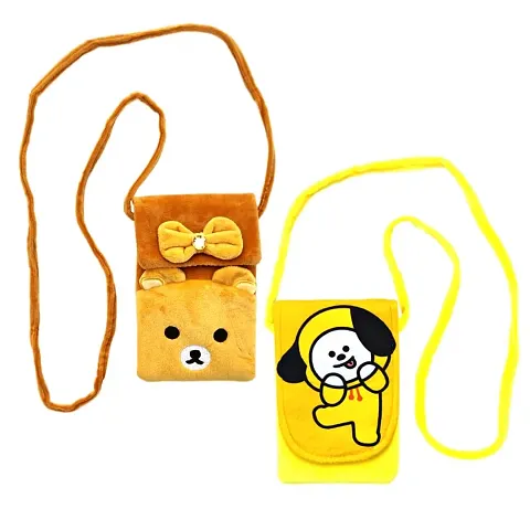 Bts Jimin Chimmy Teddy Bear Combo Soft Plush Crossbody Sling Bag for Women Girls |Mobile Cell Phone Holder Kawaii Purse Fur Material |Cute Purse And Wallet | Travel Mobile Pouch Clutch Side Bag