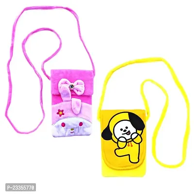 Cute jimin chimmy and rabbit combo soft plush crossbody sling bag for women  girls | cute purse and wallet | mobile cell phone holder kawaii purse fur material | Travel Mobile Pouch clutch side bag-thumb0