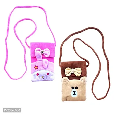cute Rabbit and teddy bear combo soft plush crossbody sling bag for women  girls | cute purse and wallet | mobile cell phone holder kawaii purse fur material | Travel Mobile Pouch clutch side bag