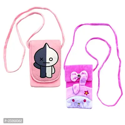 Cute Bts Bt 21 Van and rabbit combo soft plush crossbody sling bag for women  girls | cute purse and wallet | mobile cell phone holder kawaii purse fur material | Travel Mobile Pouch clutch side bag
