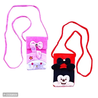 Cute bts Rabbit  mikey mouse combo soft plush crossbody sling bag for women  girls cute purse and wallet | mobile cell phone holder kawaii purse fur material | Travel Mobile Pouch clutch side bag