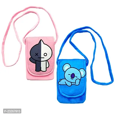 Cute Bts Bt 21 Van and koya combo soft plush crossbody sling bag for women  girls | cute purse and wallet | mobile cell phone holder kawaii purse fur material | Travel Mobile Pouch clutch side bag
