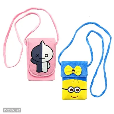 Cute Bts Bt 21 Van and minionn combo soft plush crossbody sling bag for women  girls | cute purse and wallet | mobile cell phone holder kawaii purse fur material | Travel Mobile Pouch clutch side bag