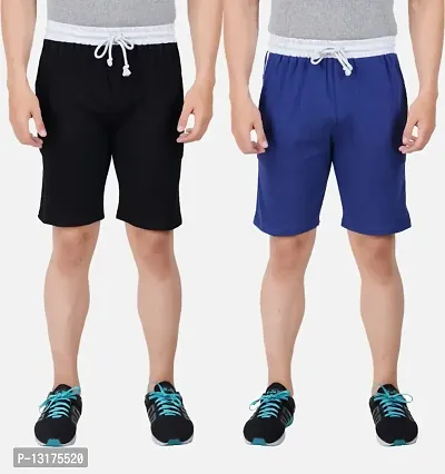 PRIDE APPAREL - Mens Pure Cotton Black/Blue colour Shorts with Dual Side Pockets- Pack of 02