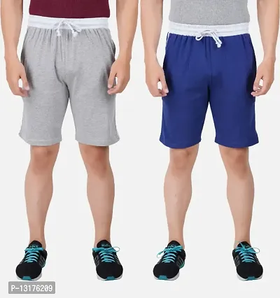 PRIDE APPAREL - Mens Pure Cotton Blue/Grey colour Shorts with Dual Side Pockets- Pack of 02