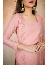 Stylish Pink Taffeta Silk Embroidered Kurta, Bottom and Dupatta Set For Women-thumb3