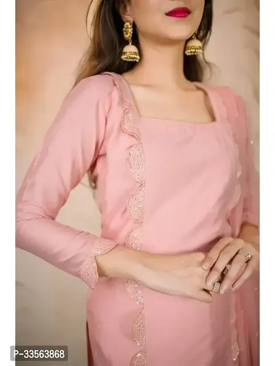 Stylish Pink Taffeta Silk Embroidered Kurta, Bottom and Dupatta Set For Women-thumb4