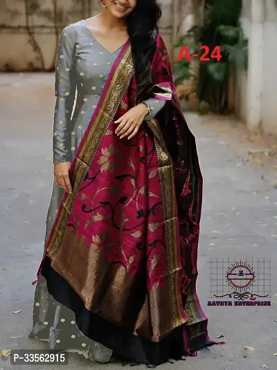 Trendy Grey Taffeta Silk Gown With Dupatta For Women-thumb0