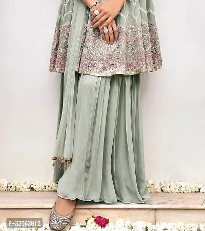 Stylish Grey Georgette Embroidered Kurta, Bottom and Dupatta Set For Women-thumb3