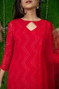 Stylish Red Georgette Embroidered Kurta, Bottom and Dupatta Set For Women-thumb3