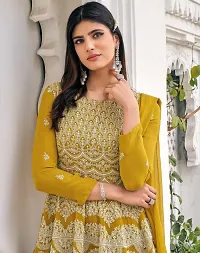 Stylish Yellow Georgette Embroidered Kurta, Bottom and Dupatta Set For Women-thumb2