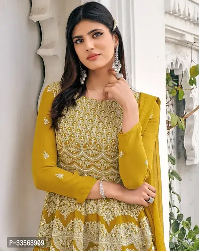 Stylish Yellow Georgette Embroidered Kurta, Bottom and Dupatta Set For Women-thumb3