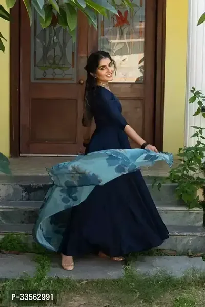 Trendy Blue Taffeta Silk Gown With Dupatta For Women-thumb2