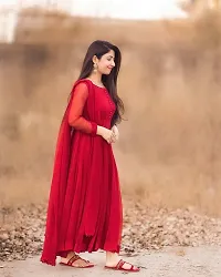 Trendy Red Georgette Gown With Dupatta For Women-thumb2