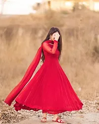 Trendy Red Georgette Gown With Dupatta For Women-thumb1