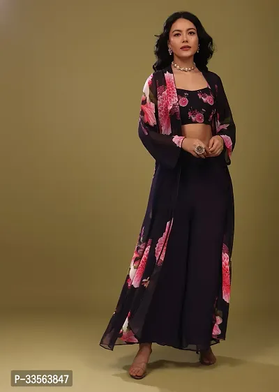 Stylish Black Georgette Embroidered Kurta, Bottom and Dupatta Set For Women-thumb0