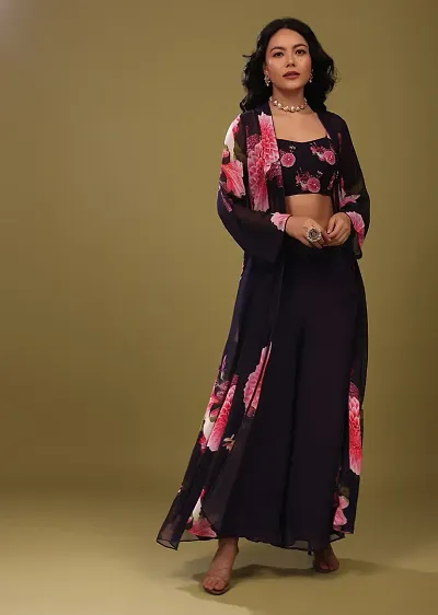 Stylish Georgette Kurta, Bottom And Dupatta Set For Women