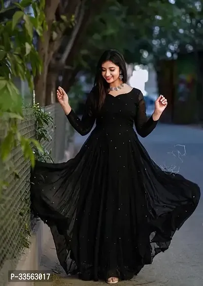 Trendy Black Bollywood Georgette Gown For Women-thumb0