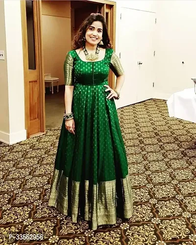 Trendy Green Bollywood Taffeta Silk Gown For Women-thumb0