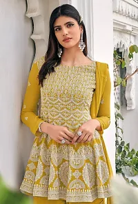 Stylish Yellow Georgette Embroidered Kurta, Bottom and Dupatta Set For Women-thumb1