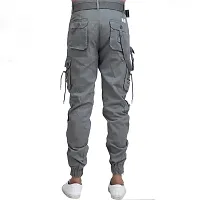 Men's Grey Cotton Solid Regular Fit Cargo-thumb2