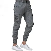 Men's Grey Cotton Solid Regular Fit Cargo-thumb1