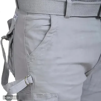 Men's Grey Cotton Solid Regular Fit Cargo-thumb4