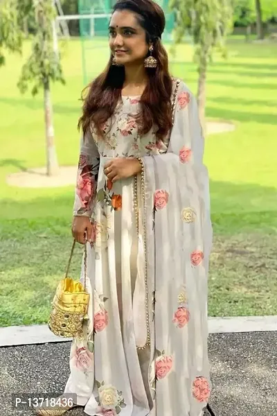 Classic Faux Georgette Printed Gowns with Dupatta for Women
