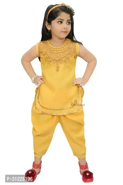 Stylish Yellow Cotton Blend Dresses For Girls-thumb0