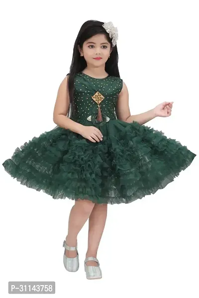 Stylish Green Polyester Dresses For Girls-thumb0