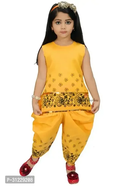 Stylish Yellow Cotton Blend Dresses For Girls