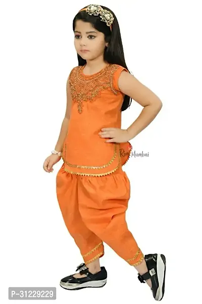 Stylish Orange Cotton Blend Dresses For Girls-thumb0