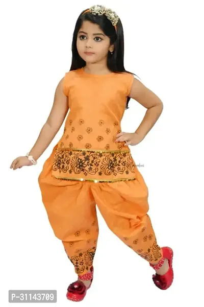 Stylish Orange Cotton Blend Dresses For Girls-thumb0